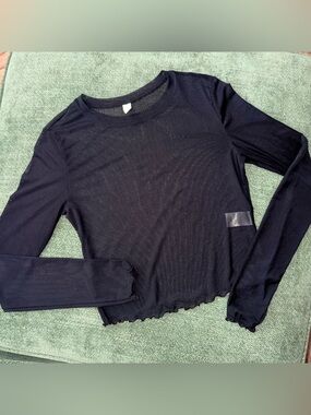 bp Black Sheer Long-Sleeve Crewneck Top